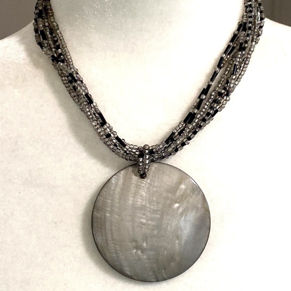 Gray Seashell Black Seed Beaded Bohemian Summer Beach Caribbean Necklace - Picture 3 of 15